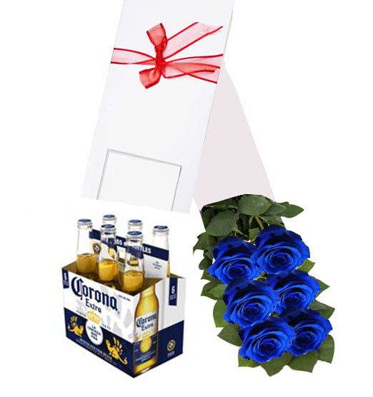 Promocin Caja 6 Rosas Azules + Cerveza